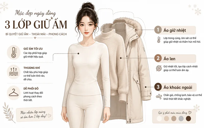 Layer nhiều lớp mỏng là bí quyết trong cách phối đồ trẻ trung cho nữ mùa đông, giúp giữ ấm mà không làm outfit bị nặng nề.