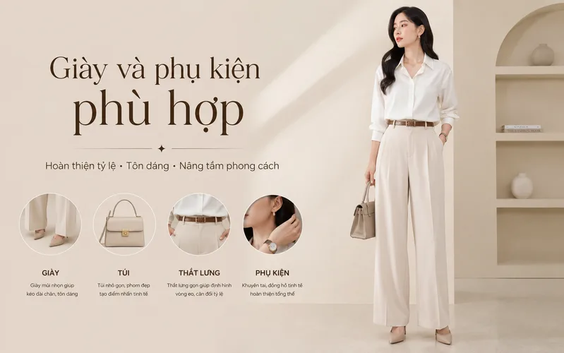 Giày và phụ kiện phù hợp giúp hoàn thiện tỷ lệ, độ rơi của quần và phong cách tổng thể.
