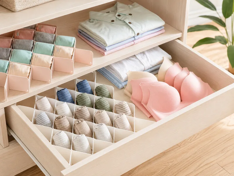Gấp tất và đồ lót thành từng khối nhỏ giúp sắp xếp ngăn kéo khoa học và hạn chế thất lạc.