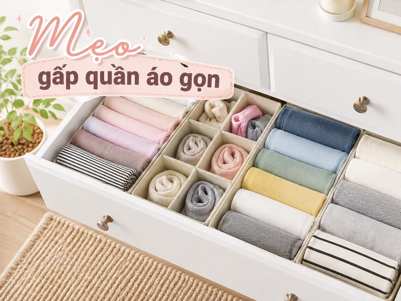 Áp dụng mẹo gấp quần áo gọn giúp tiết kiệm diện tích và giữ tủ đồ ngăn nắp hơn mỗi ngày.