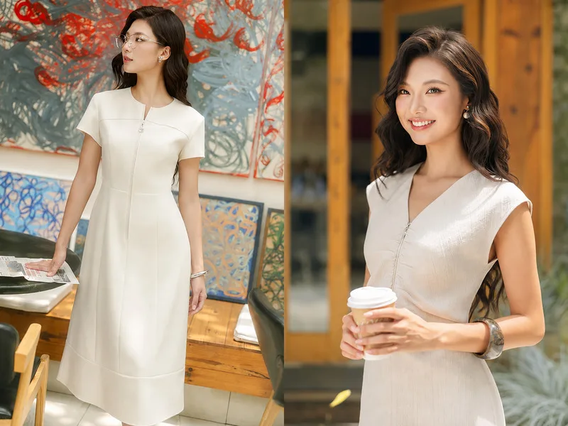 Váy midi nhấn eo là lựa chọn nữ tính, dễ ứng dụng khi dự tiệc cưới