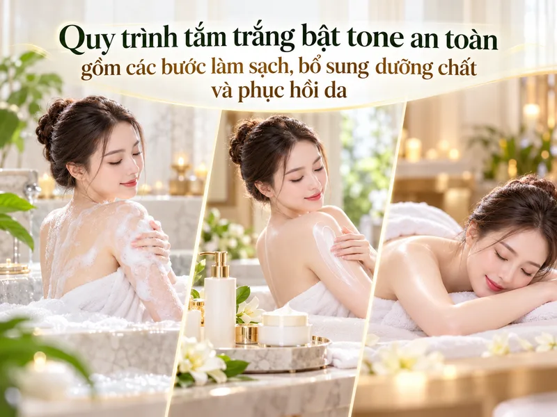 Quy trình tắm trắng bật tone an toàn gồm các bước làm sạch, bổ sung dưỡng chất và phục hồi da